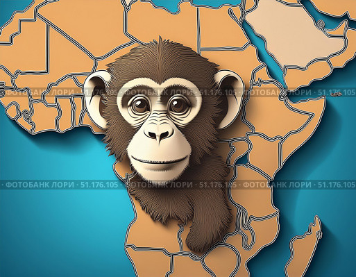 Monkeypox infection virus prevalence on the african continent smallpox, rash, emphasizing the role of primates in transmission and regional outbreaks, smallpox. Other definitions - mpox, mpxv, mpx. Стоковое AI-изображение, AI-художник Андрей Ка / Фотобанк Лори