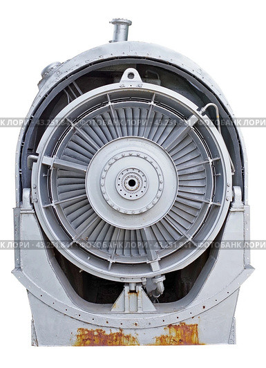 Морской корабельный турбовальный двигатель на белом фоне. Marine ship turboshaft engine on a white background. Стоковое фото, фотограф Татьяна Д / Фотобанк Лори