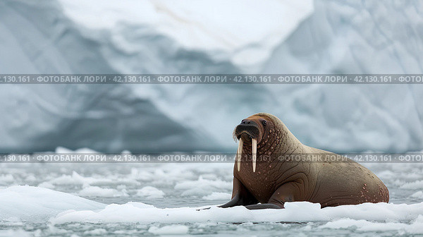 Морж на льдине. Стоковое AI-изображение, AI-художник Щеголева Ольга / Фотобанк Лори