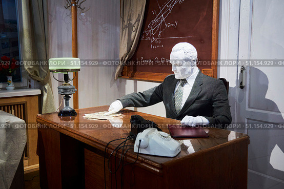 Moscow, Russia - March 21, 2023: Moscow Planetarium. Academician Korolev at work. Museum exposition. Редакционное фото, фотограф Наталия Кирсанова / Фотобанк Лори