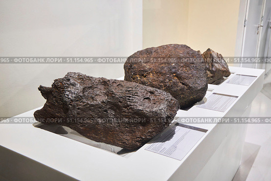 Moscow, Russia - March 21, 2023: Moscow Planetarium. The meteorite found. Редакционное фото, фотограф Наталия Кирсанова / Фотобанк Лори