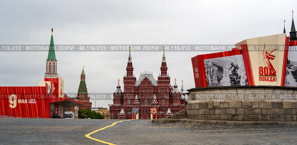 Moscow, Russia, May 03, 2025: preparation of the Red Square for the celebration of Victory Day in honor of the 80th anniversary. Редакционное фото, фотограф Igor Skripachev / Фотобанк Лори