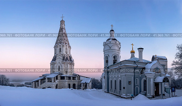 Москва. Коломенское. Зима. Сумерки (2021 год). Стоковое фото, фотограф Юрий Кирсанов / Фотобанк Лори