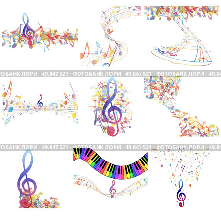 Multicolour  musical notes staff set. Vector illustration with transparency EPS10. Стоковая иллюстрация, агентство Ingram Publishing / Фотобанк Лори