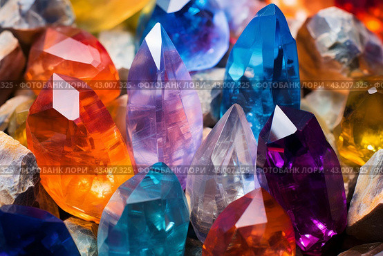 Multifaceted Quartz crystal colorful. Generate Ai. Стоковое AI-изображение, AI-художник Иван Рябоконь / Фотобанк Лори