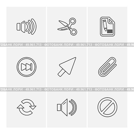 multimedia , sound , buttons , dwonload , upload , pin , key ,error , calcualtor , icon, vector, design,  flat,  collection, style, creative,  icons. Стоковая иллюстрация, агентство Ingram Publishing / Фотобанк Лори