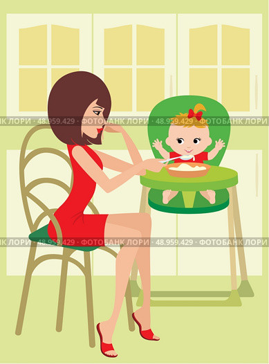 Mum feeds the child. Стоковая иллюстрация, агентство Ingram Publishing / Фотобанк Лори