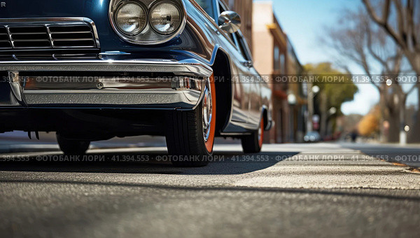 Muscle car rides around the city. Стоковое AI-изображение, AI-художник Кирилл Черезов / Фотобанк Лори