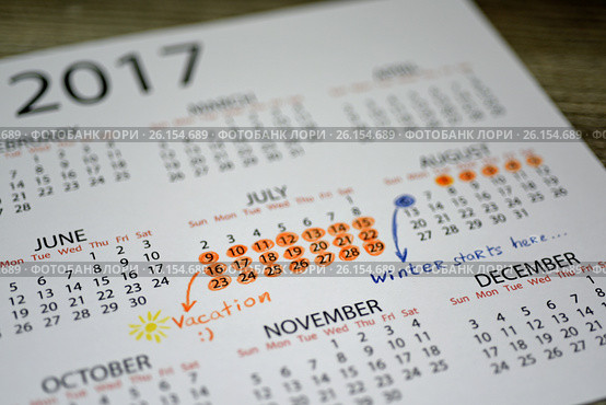 My vacation calendar of year 2017. Стоковое фото, фотограф Роман Клевцов / Фотобанк Лори