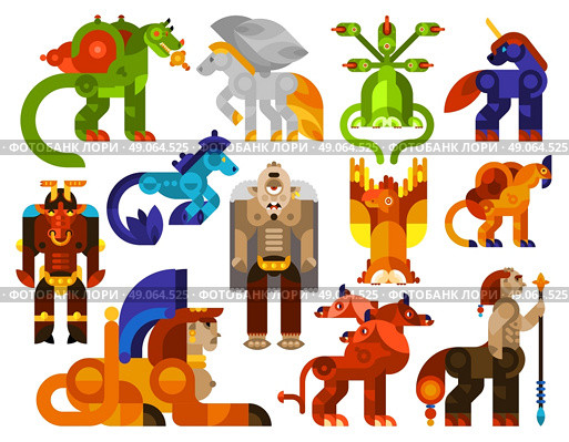 Mythical creatures icons . Mythical creatures icons set with legendary monster animals flat isolated vector illustration. Стоковая иллюстрация, агентство Ingram Publishing / Фотобанк Лори