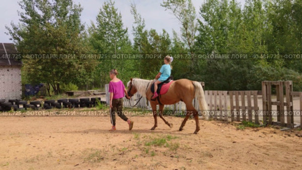 На улице в прекрасный теплый день девочка катается на лошади. Outside on a beautiful warm day, a girl rides a horse. Редакционное видео, видеограф Мария / Фотобанк Лори