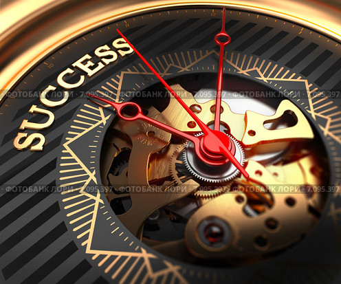 Надпись Success (Успех) на черно-золотых часах. Стоковая иллюстрация, иллюстратор Илья Урядников / Фотобанк Лори
