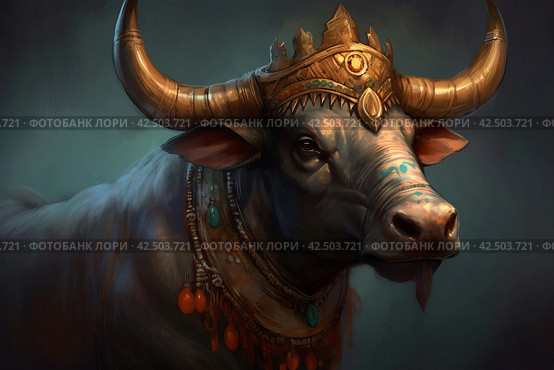 Nandi religious Hinduism divine bull. Generate ai. Стоковое AI-изображение, AI-художник Иван Рябоконь / Фотобанк Лори