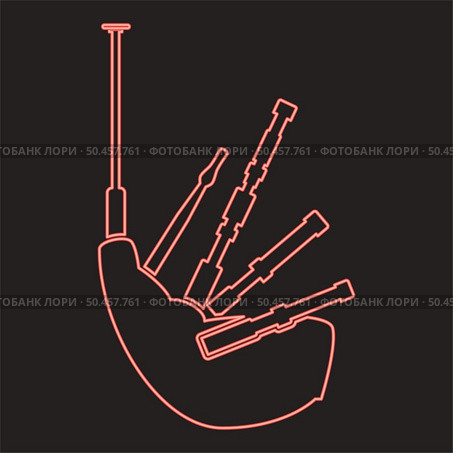 Neon bagpipes red color vector illustration image flat style light. Neon bagpipes red color vector illustration image flat style. Стоковая иллюстрация, агентство Ingram Publishing / Фотобанк Лори