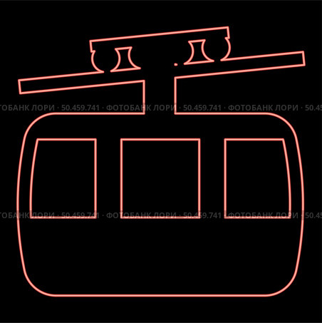 Neon funicular air way cable car Ski lift Mountain resort Aerial transportation tourism Ropeway Travel cabin red color vector illustration image flat style light. Neon funicular air way cable car Ski lift Mountain resort Aerial transportation tourism Ropeway Travel cabin red color vector illustration image flat style. Стоковая иллюстрация, агентство Ingram Publishing / Фотобанк Лори