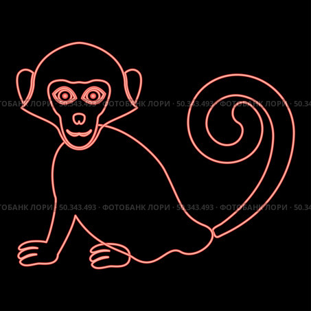Neon monkey red color vector illustration image flat style light. Neon monkey red color vector illustration image flat style. Стоковая иллюстрация, агентство Ingram Publishing / Фотобанк Лори