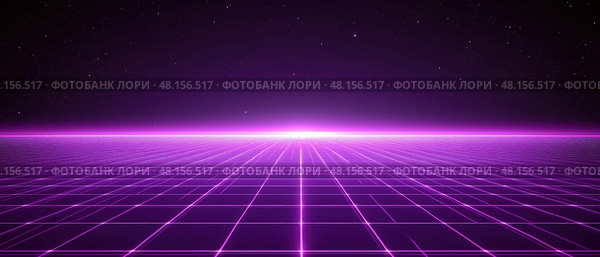 Неоновый закат в цифровом пространстве. Стоковое AI-изображение, AI-художник Александр Жуков / Фотобанк Лори