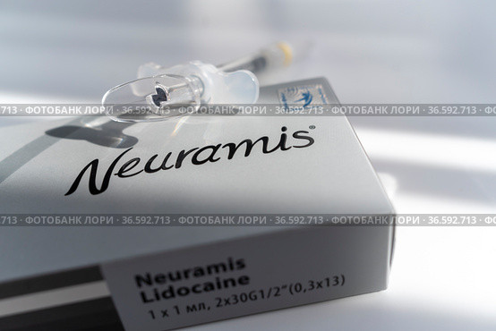 Neuramis Lidocaine Rejuvenation medicine. Fillers based on hyaluronic acid. Anti-aging facial injections smoothing wrinkles Cosmetic product. Beauty injections June 16, 2021 - Moscow, Russia. Редакционное фото, фотограф Ирина Ткачук / Фотобанк Лори