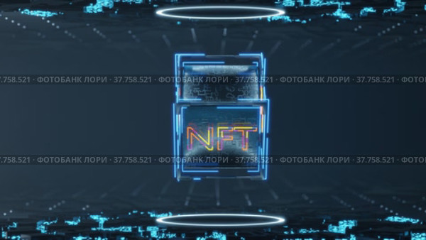 NFT crypto art . Rotation of technological cube with neon NFT inscription.. Seamless animation. Стоковое видео, видеограф Alexander / Фотобанк Лори