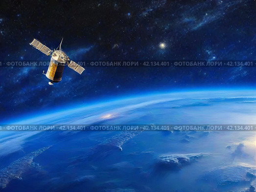 Night view of the Earth from a satellite. Space. Planet in the universe. Стоковое AI-изображение, AI-художник Сергей Елизарьев / Фотобанк Лори