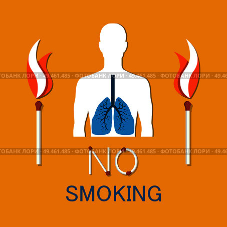 No smoking poster human lungs banner. Vector illustration organ consisting of elastic texture influenced by nicotine addiction, two burning matches. No Smoking Poster Human Damaged Lung Banner Vector. Стоковая иллюстрация, агентство Ingram Publishing / Фотобанк Лори