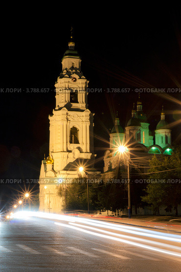 Ночная Астрахань, башня кремля (2012 год). Редакционное фото, фотограф Жилин Степан / Фотобанк Лори