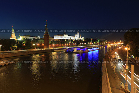 Ночной вид на Московский Кремль (2016 год). Стоковое фото, фотограф Яна Королёва / Фотобанк Лори