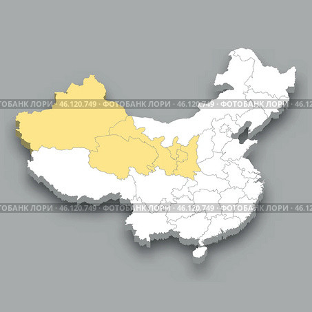 Northwest region location within China map. Стоковая иллюстрация, иллюстратор Максим Гребешков / Фотобанк Лори