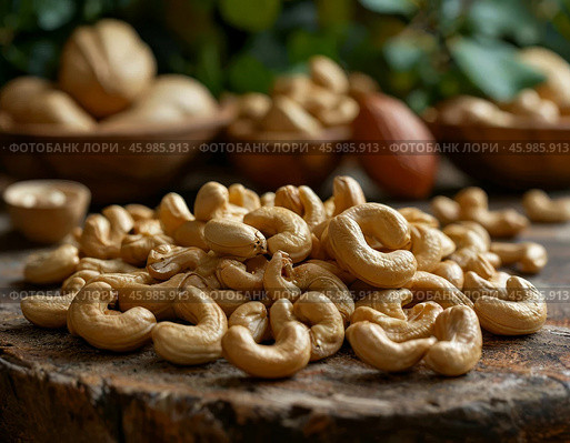 November 23 is celebrated annually by foodies around the world as Cashew Nut Day. Стоковое AI-изображение, AI-художник Сергей Елизарьев / Фотобанк Лори
