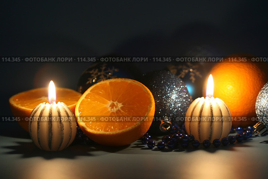 Новогодняя открытка со свечами. Стоковое фото, фотограф Елена Блохина / Фотобанк Лори