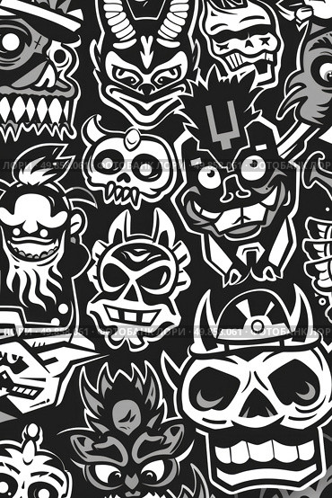 Numerous skulls arranged on a dark background, creating a striking and eerie display. Стоковое AI-изображение, AI-художник Данила Большаков / Фотобанк Лори