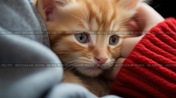 nuzzling red kitten ai generated. Стоковое AI-изображение, AI-художник Vectorwin / Фотобанк Лори
