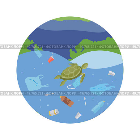 Ocean pollution vector illustration. The environmental problem polluted seas requires concerted effort The underwater world, once pristine, is now marred by human-induced damage The ocean pollution. Ocean pollution. Ecological harm results from careless disposal trash in ocean. Стоковая иллюстрация, агентство Ingram Publishing / Фотобанк Лори