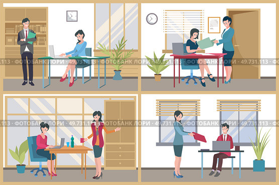 Office workers. Vector illustration. Office workers strive for continuous improvement and growth Office work involves multitasking and handling multiple responsibilities A worker employee seeks. Office workers. A worker employee demonstrates resilience and adaptability in their work An office manager fosters. Стоковая иллюстрация, агентство Ingram Publishing / Фотобанк Лори