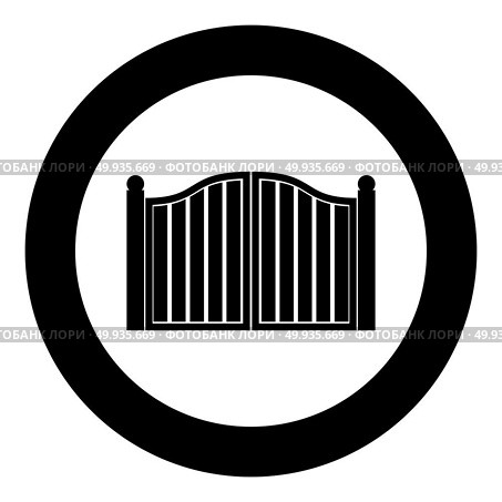 Old gate icon black color in circle round vector illustration. Стоковая иллюстрация, агентство Ingram Publishing / Фотобанк Лори
