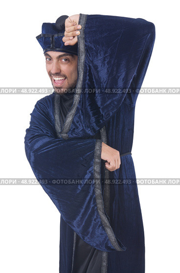 Old martial arts master in blue kimono on white. Стоковое фото, агентство Ingram Publishing / Фотобанк Лори
