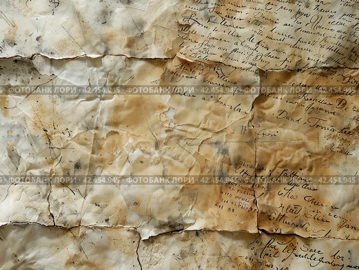 Old parchment paper with illegible writing on it,    Generative AI. Стоковое AI-изображение, AI-художник Анна Кривицкая / Фотобанк Лори