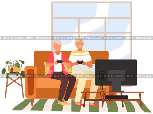 Old people play video game. Modern senior people gadgets. Oldster education computer. Old progressive use modern technology. Learning to use PC. Elderly couple gadgets. Aging parents video conference. Old people play video game. Senior people with different gadgets. Oldster education on computer. Стоковая иллюстрация, агентство Ingram Publishing / Фотобанк Лори