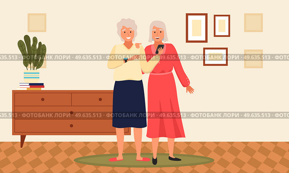 Old people play video game. Modern senior people gadgets. Oldster education computer. Old progressive use modern technology. Learning to use PC. Elderly couple gadgets. Aging parents video conference. Old people play video game. Senior people with different gadgets. Oldster education on computer. Стоковая иллюстрация, агентство Ingram Publishing / Фотобанк Лори