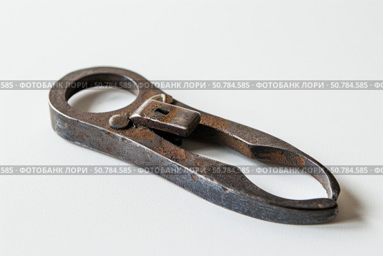 Old rusty bullet mold sitting on white background. Стоковое AI-изображение, AI-художник Иван Рябоконь / Фотобанк Лори