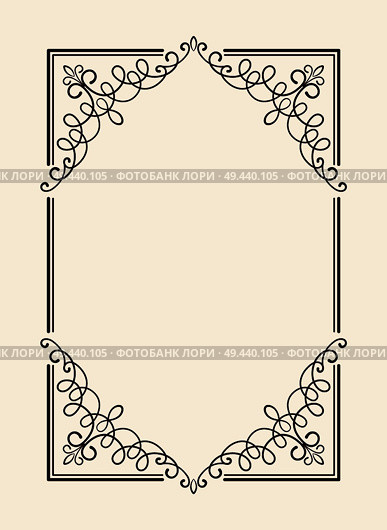 Old vintage frame with cut angles and thin swirls. Elegant framework ornate with curls. Gorgeous frame black outline isolated vector illustration.. Old Vintage Frame with Cut Angles and Thin Swirls. Стоковая иллюстрация, агентство Ingram Publishing / Фотобанк Лори