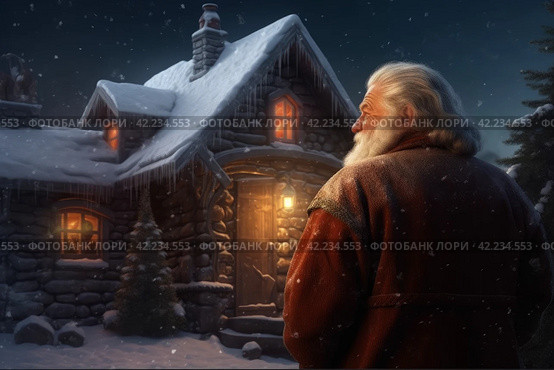 Oldman santa claus house. Generate Ai. Стоковое AI-изображение, AI-художник Иван Рябоконь / Фотобанк Лори