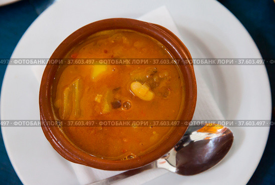 Olla Morellana - dish of Spanish cuisine. Стоковое фото, фотограф Яков Филимонов / Фотобанк Лори