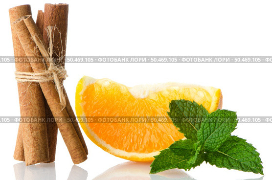 One orange fruit segment or cantle isolated on white background. Стоковое фото, агентство Ingram Publishing / Фотобанк Лори