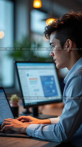 Online and modern technologies for simplifying the human resources system.Human resource manager checks the CV online to choose the perfect employee for his business. HR(human reso. Стоковое AI-изображение, AI-художник Sergey Grishin / Фотобанк Лори