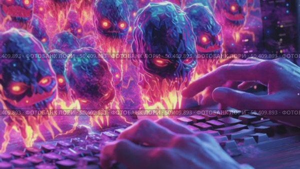 Опасное заражение. Страшные компьютерные вирусы лезут с экрана монитора. Концепция информационной и личной гигиены. Стоковое AI-видео, аниматор Щеголева Ольга / Фотобанк Лори