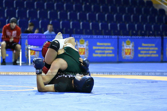 Orenburg, Russia - October 5, 2019: Men compete in Pankration wrestling. Редакционное фото, фотограф Владимир Галкин / Фотобанк Лори