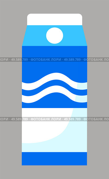 Organic natural product poured in carton package with info and nutritional value data. Milk in pack, tasty beverage. Healthy lifestyle and nutrition. Item of shop. Flat style vector illustration. Package of Milk in Carton Pack, Dairy Products. Стоковая иллюстрация, агентство Ingram Publishing / Фотобанк Лори