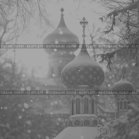 Orthodox church against the backdrop of nature. Стоковое AI-изображение, AI-художник Павлов Максим / Фотобанк Лори