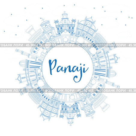Outline Panaji India City Skyline with Blue Buildings and Copy Space. Стоковая иллюстрация, иллюстратор Игорь Сорокин / Фотобанк Лори